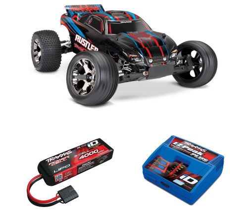 Pack Traxxas Rustler - 4x2 - Rouge + Chargeur + batterie 3s 4000 mAh