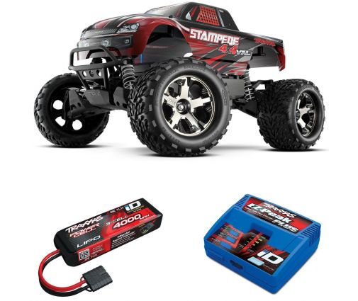 Pack Traxxas Stampede 4x4 rouge + Chargeur + batterie 3s 4000 mAh