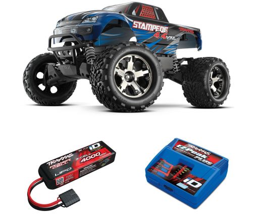 Pack Traxxas Stampede 4x4 bleu + Chargeur + batterie 3s 4000 mAh