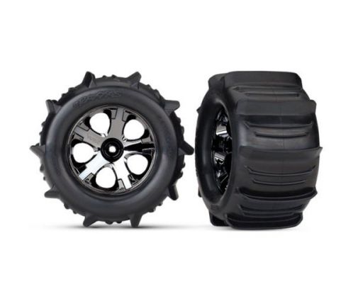 Roues montees collees chromees noires pneus pelle (2) ( TRX4175 )