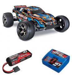 Pack Traxxas Rustler - 4x2 - Orange X + Chargeur + batterie 3s 4000 mAh