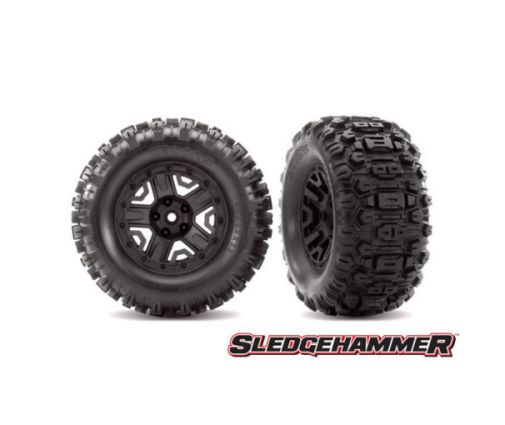 Roues montées collées noires SLEDGEHAMMER (2) Rustler ( TRX6792 )