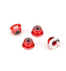 Ecrous nylstop épaulés 4mm anodisé rouge (4) ( TRX1747A )