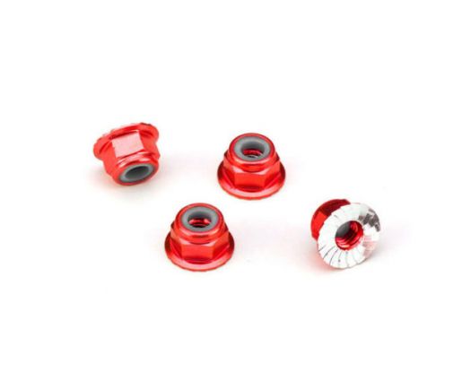 Ecrous nylstop épaulés 4mm anodisé rouge (4) ( TRX1747A )