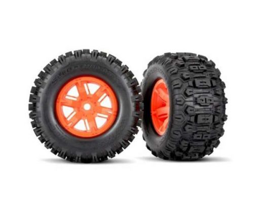 Roues montees collees SLEDGEHAMMER X-MAXX Orange (2) ( TRX7774T )