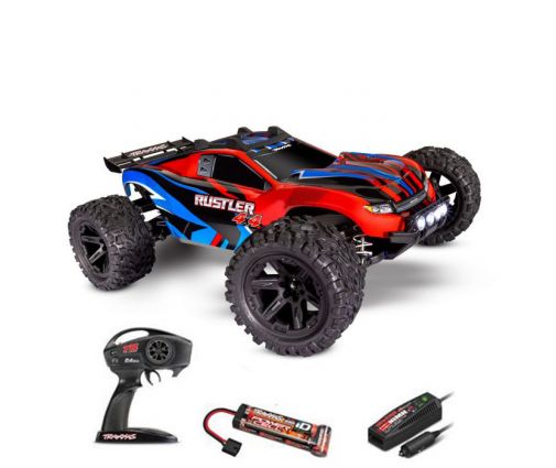 Traxxas Rustler - 4x4 - LEDS - 1/10 Brushed Stadium Truck TQ 2.4GHZ Rouge ( TRX67064-61-ORNG )