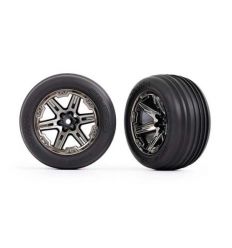 Roues avants jantes chromes noires montées collées 2.8 (2) ( TRX3771R )