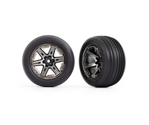 Roues avants jantes chromes noires montées collées 2.8 (2) ( TRX3771R )